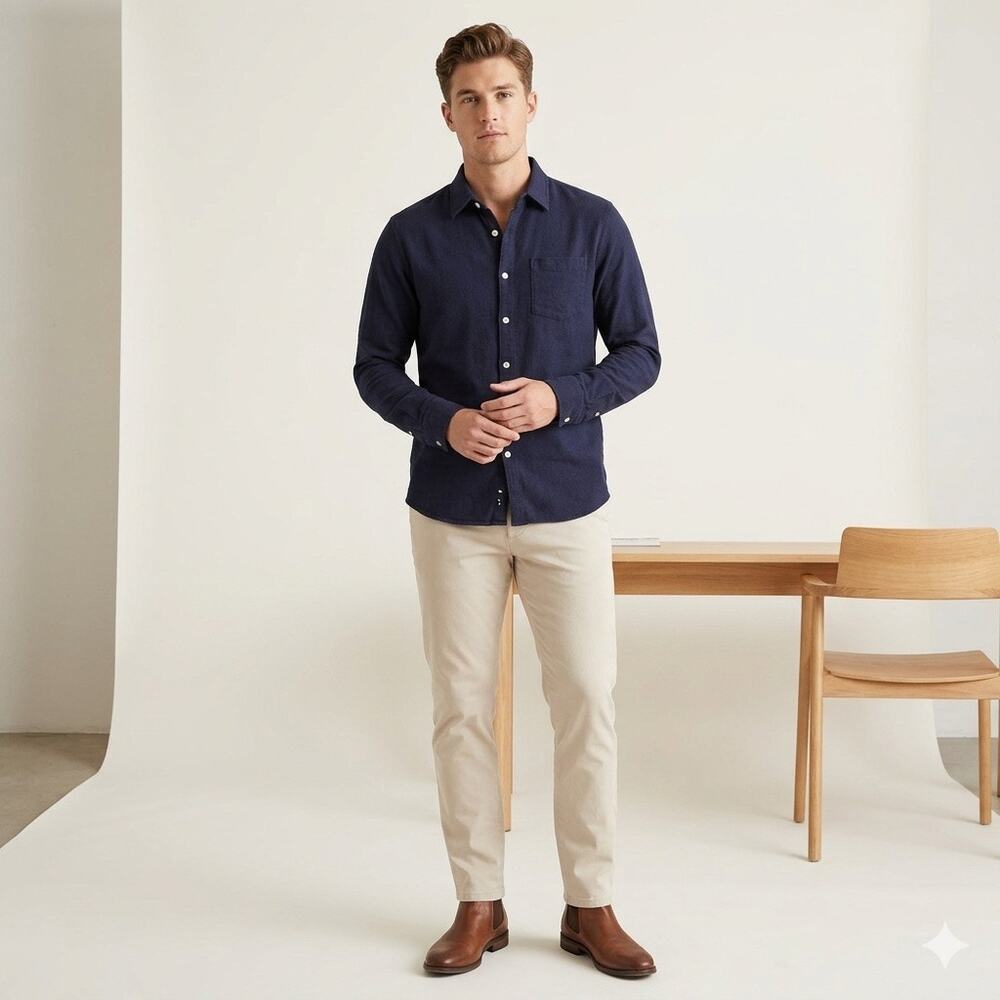 Quince Men's Organic Cotton Stretch Selvage Shirt - Navy - Medium